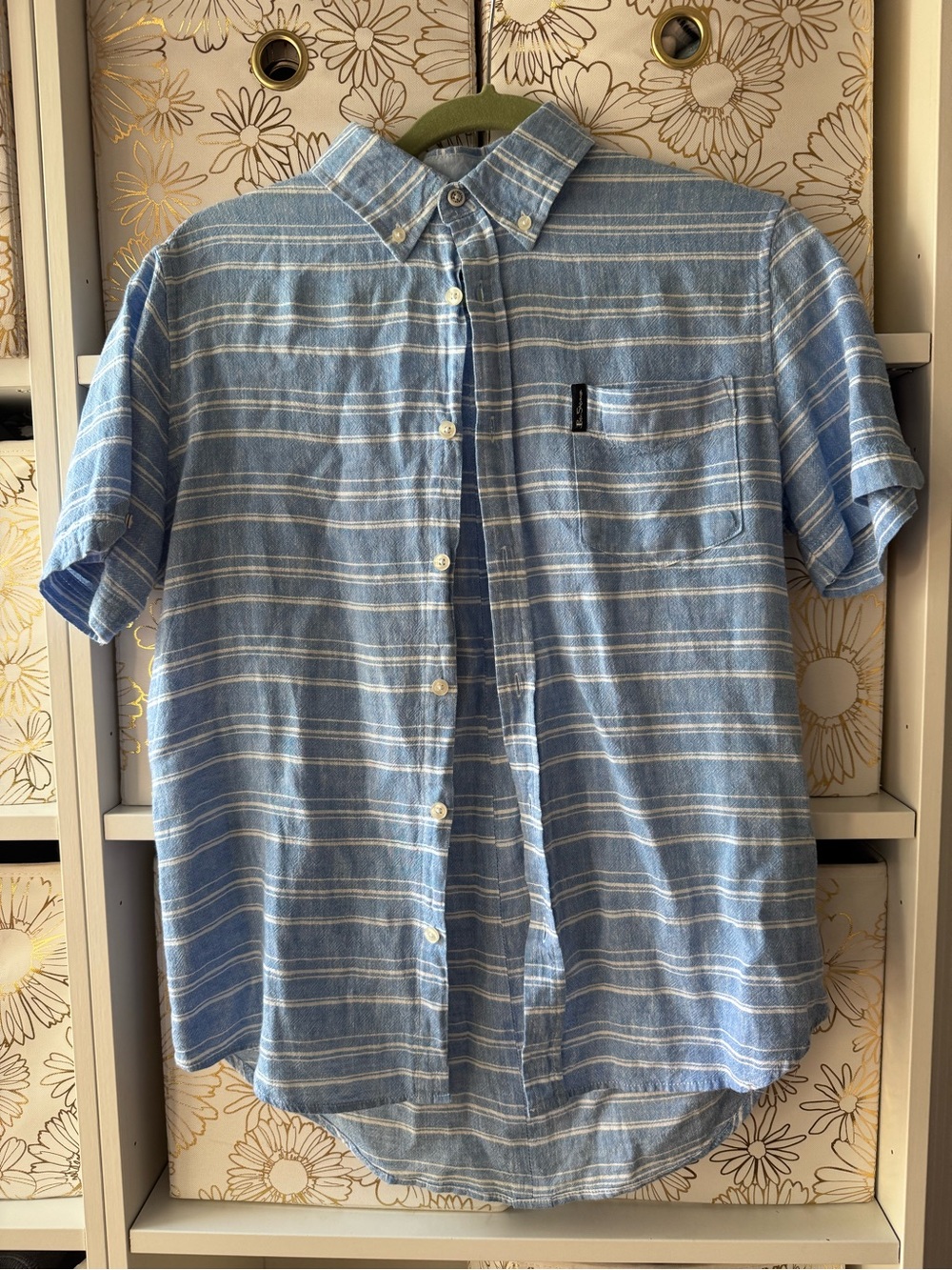 Ben Sherman Blue White Striped Short Sleeve Button Down Mod Shirt
